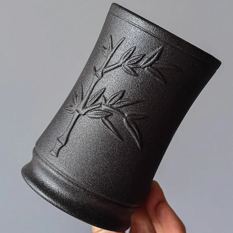three color options of bamboo embossed ceramic tea storage canister