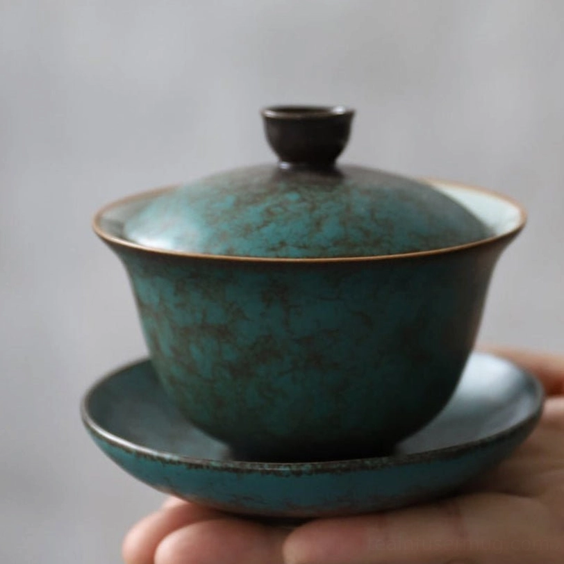 three piece antique chinese gaiwan tea cup open view