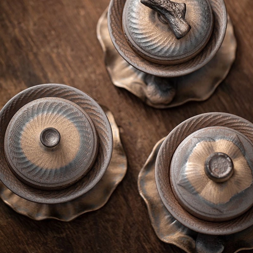 three different styles of rustic gaiwan tea cup set