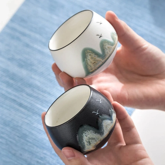 top view of 130ml ceramic mountain tea cup opening