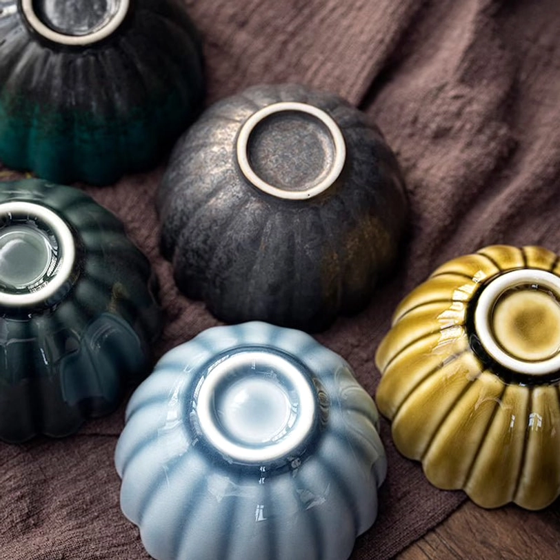 top view of lotus petal rim ru kiln chinese tea cup