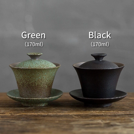 top view of 170ml matte black gaiwan tea cup with lid