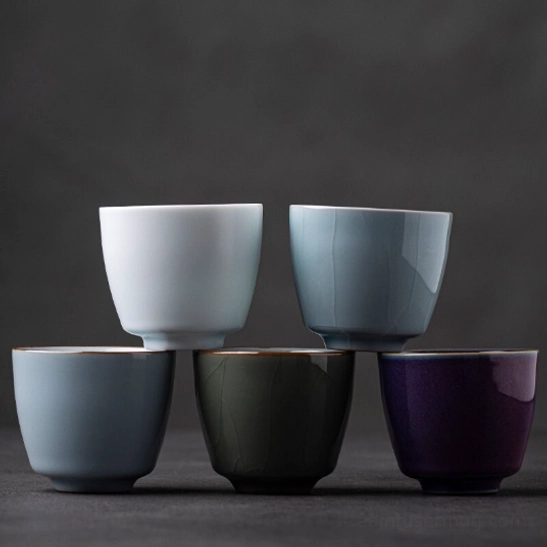 Side profile size view of traditional Chinese ceramic tea cup 110ml