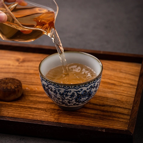 Traditional Chinese tea cup with lotus pattern on display