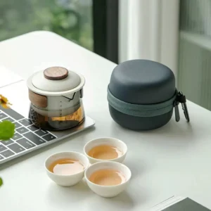 full view of 200ml portable travel tea set with teapot infuser teacups and carry case