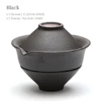 black 200ml travel gaiwan tea set with two teacups