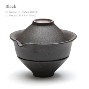 black 200ml travel gaiwan tea set with two teacups