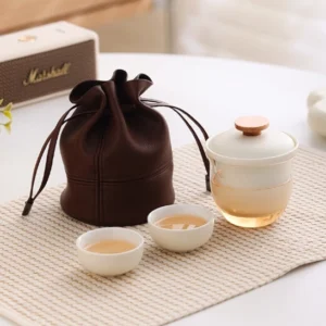 full set of travel tea set with gaiwan, teacups and travel bag