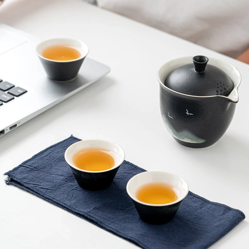 travel tea set packed inside protective carrying case