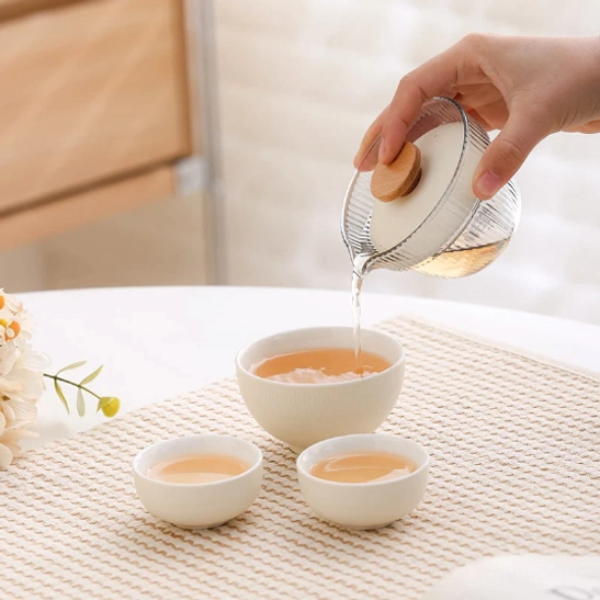 protective carry bag for portable travel tea set open