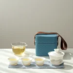style a 100ml portable gongfu travel tea set with blue carry case