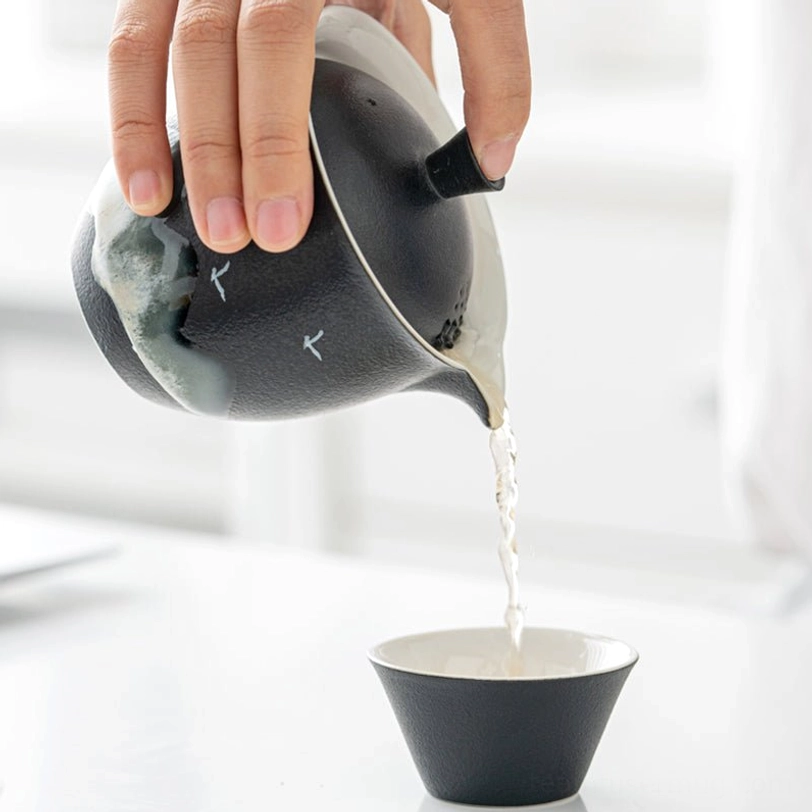 built-in filtration holes on travel tea set teapot lid