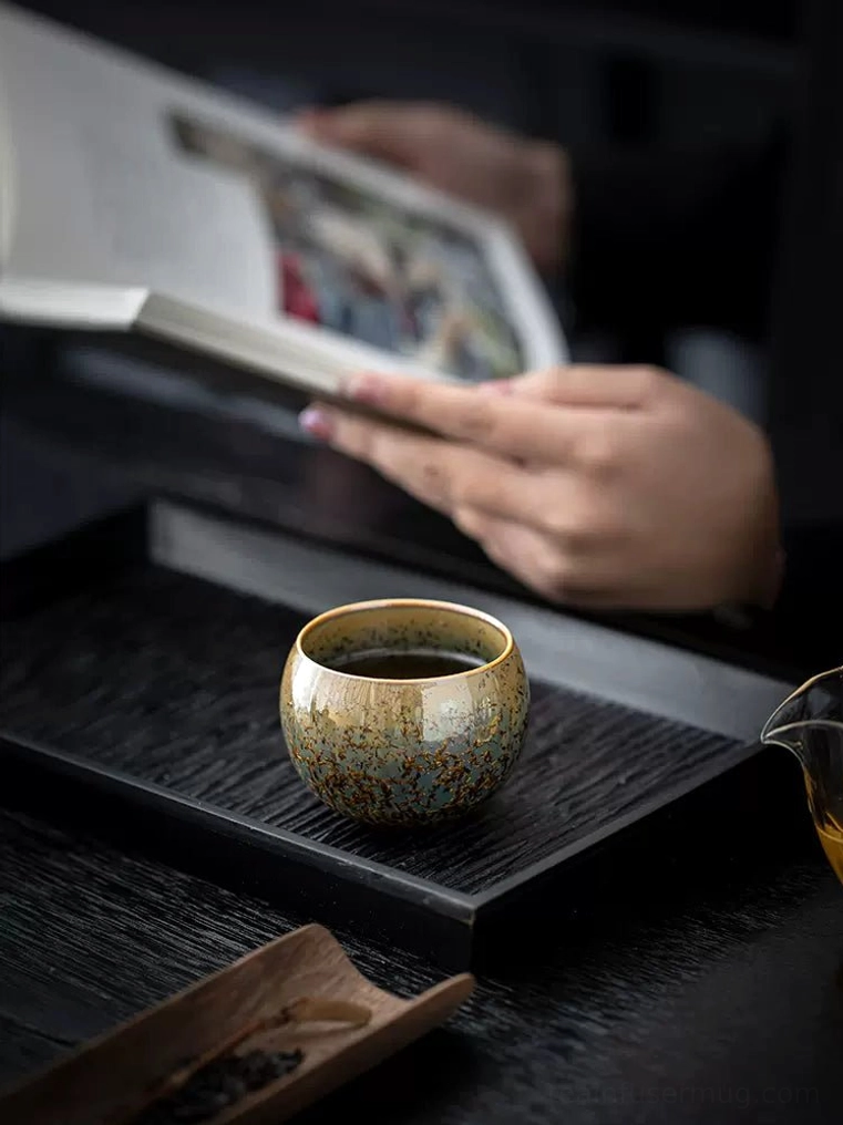 angle view of unique kiln glaze jian zhan chinese tea cup 145ml
