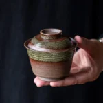 vintage 125ml brown ceramic gaiwan tea cup full set view