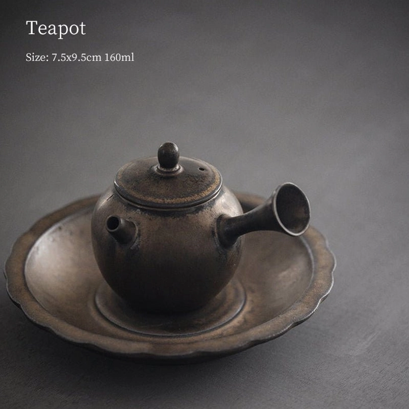 full side view of 160ml small vintage ceramic side handle teapot