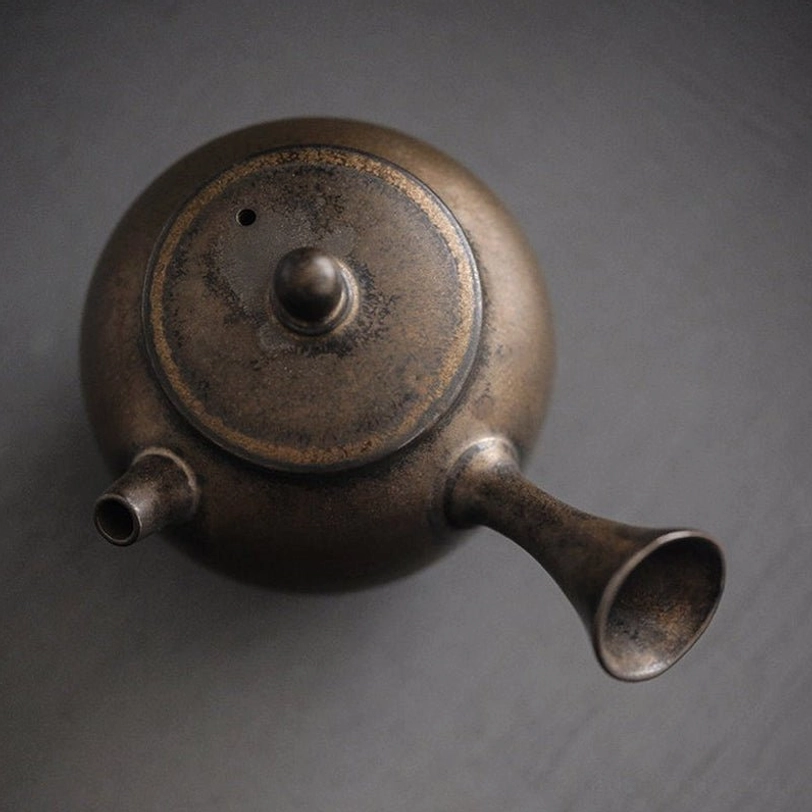 side angle view of 160ml vintage side handle ceramic teapot