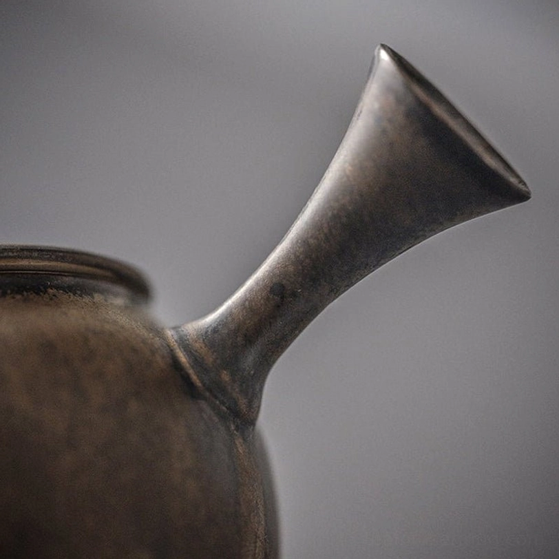 top view of 160ml vintage side handle ceramic teapot showing opening and lid