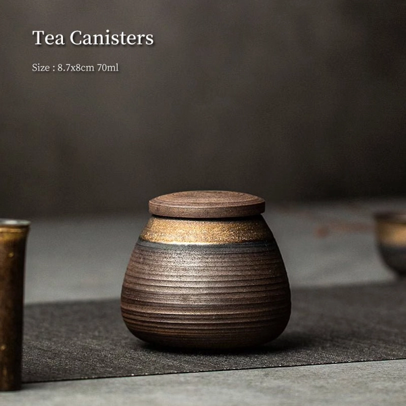 front view vintage 70ml ceramic airtight tea storage canister