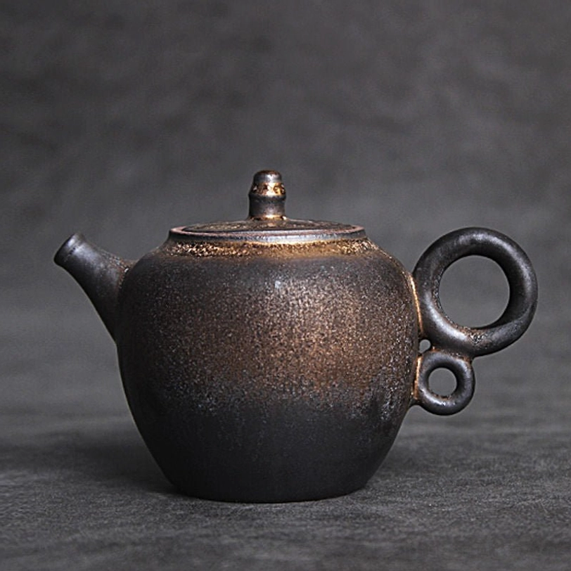 full side view of 125ml vintage gilded ceramic teapot
