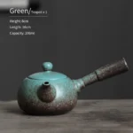 vintage green 200ml kyusu teapot with built-in infuser side view