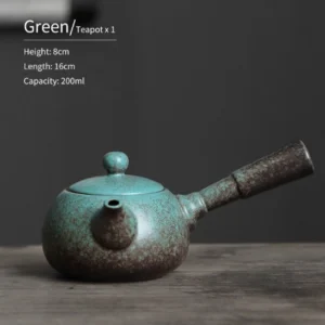 vintage green 200ml kyusu teapot with built-in infuser side view