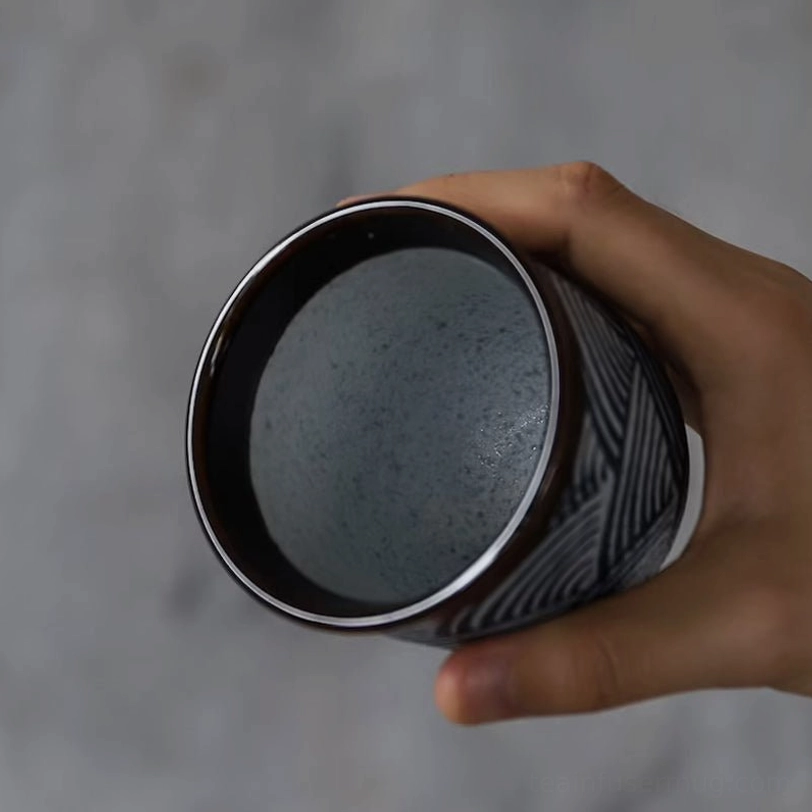 vintage japanese ceramic tea cup held in hand 170ml