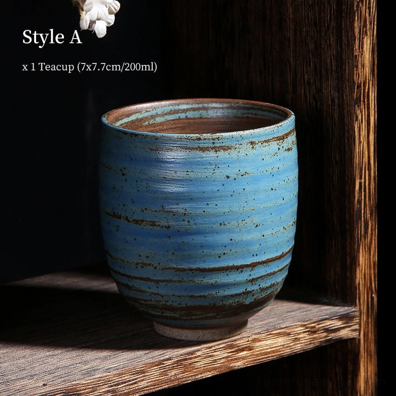 style a 200ml vintage Japanese tea cup blue with brown speckles