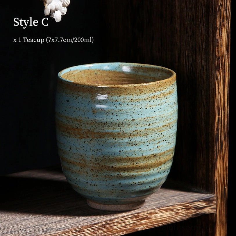 style c 200ml vintage Japanese tea cup light blue with brown speckles
