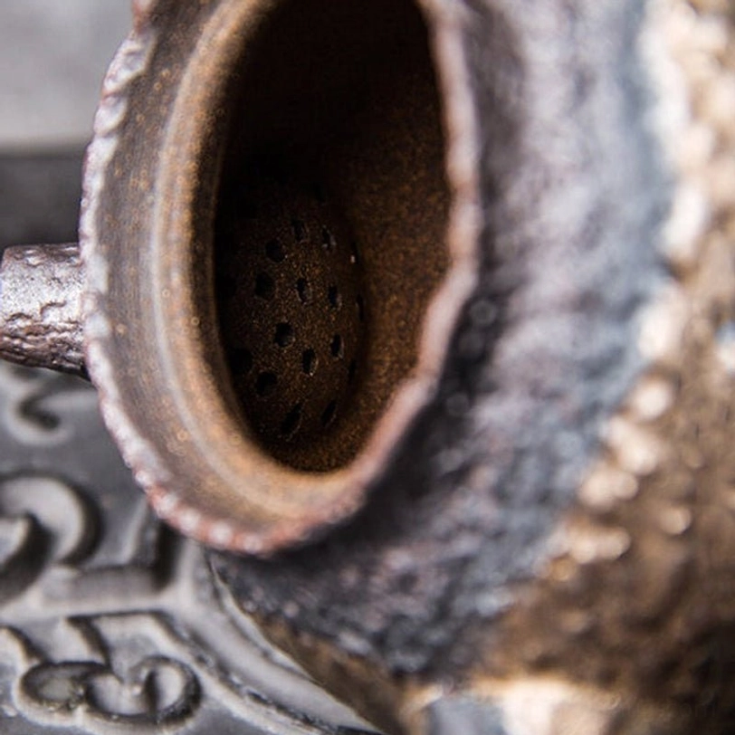 close up of the texture surface of the 220ml vintage ceramic kyusu teapot