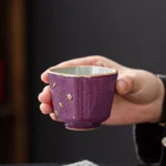 full collection of vintage purple gold accent chinese tea cups