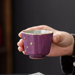 full collection of vintage purple gold accent chinese tea cups