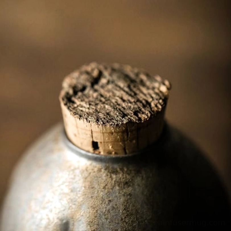 Side view showing vertical groove texture of the vintage tea canister