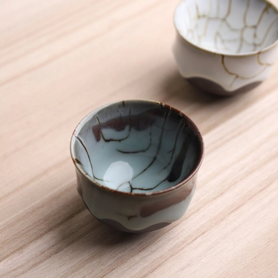 wabi-sabi japanese tea cup petal shape rim close up