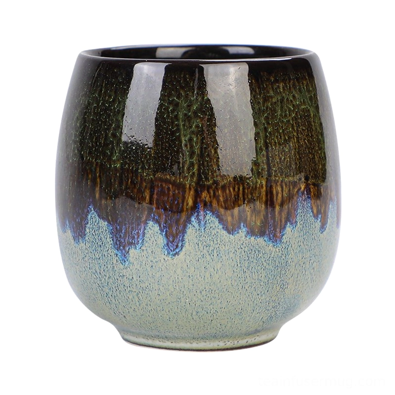 white base jian zhan ceramic tea cup against white background