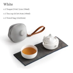 white cat ceramic travel tea set fully assembled