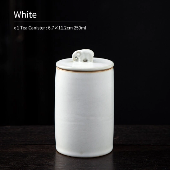White elephant handle airtight ceramic tea storage canister