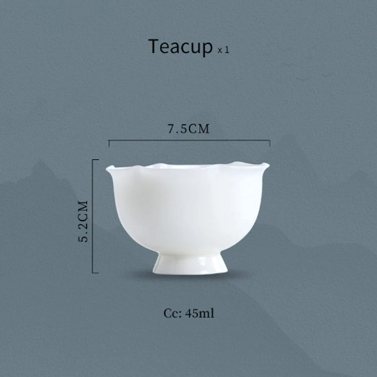 side profile and size reference of 45ml white lotus chinese tea cup