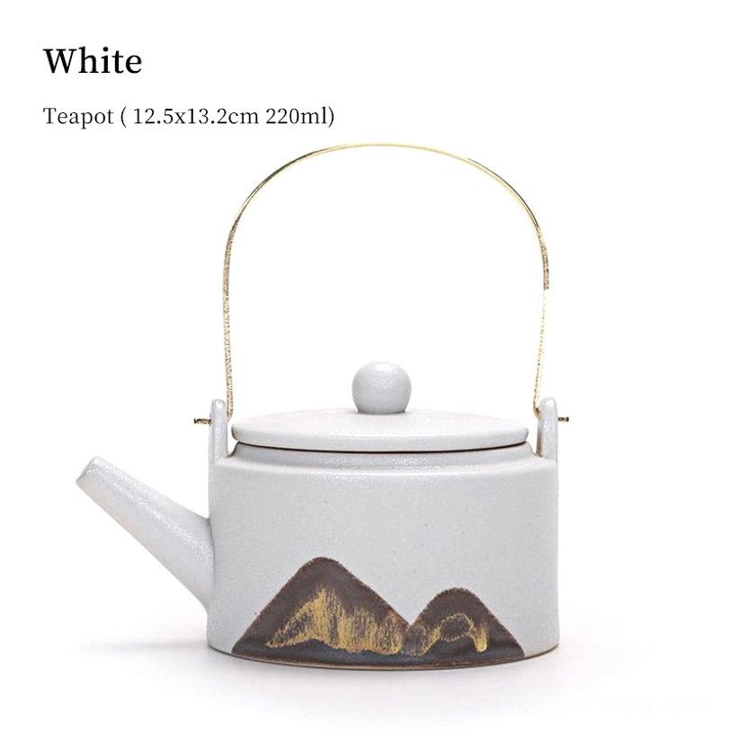 white mountain ceramic teapot with built-in infuser