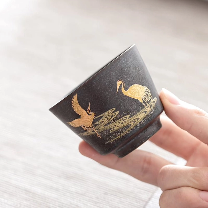 white purple gradient chinese tea cup with orange koi fish design