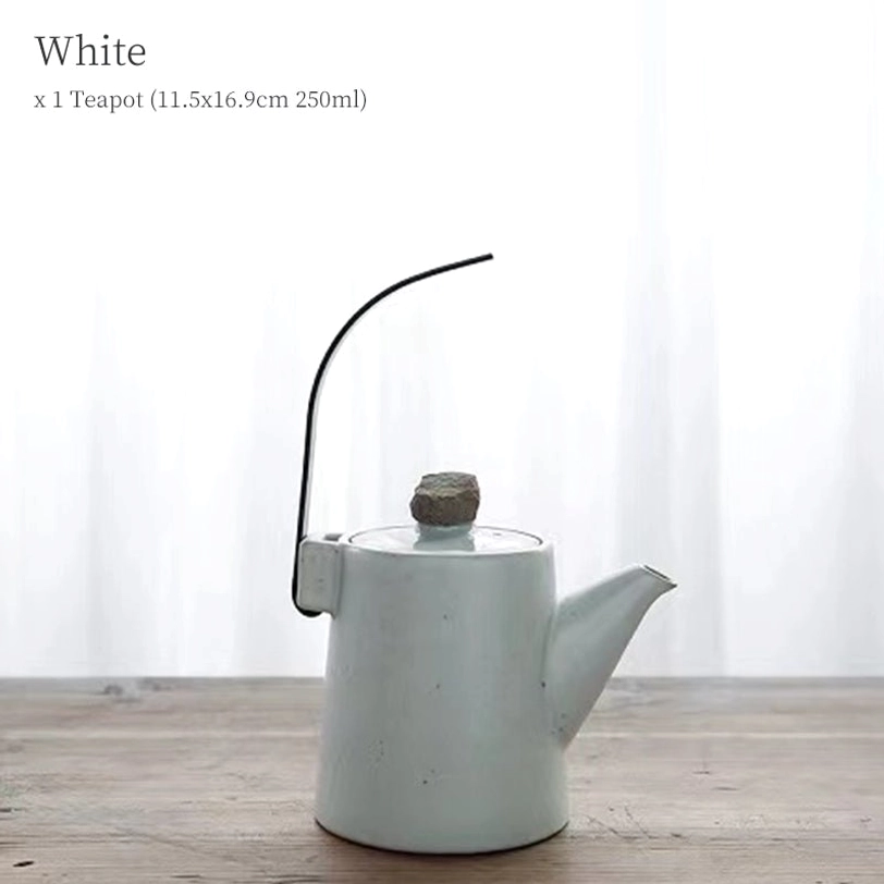 white variant 250ml ceramic teapot with metal handle