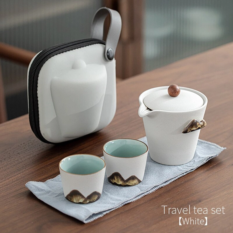 White color variant 200ml ceramic travel tea set