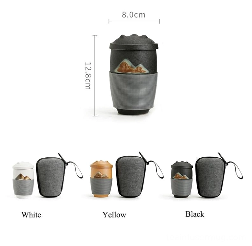 yellow 3d mountain portable tea infuser mug with included travel bag