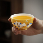 Yellow ceramic magnolia tea bowl 110ml product main view