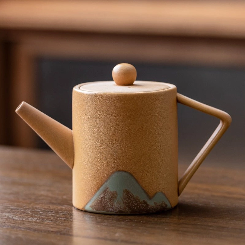 yellow japanese mountain ceramic teapot with infuser 170ml