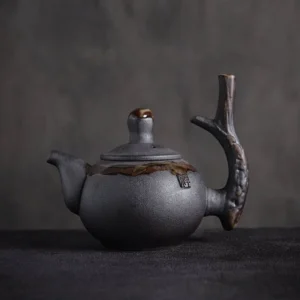 full view of 240ml zen branch black ceramic teapot with infuser